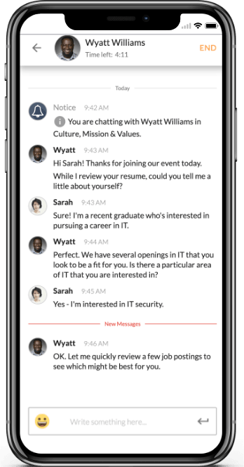 Screenshot of direct employer chat